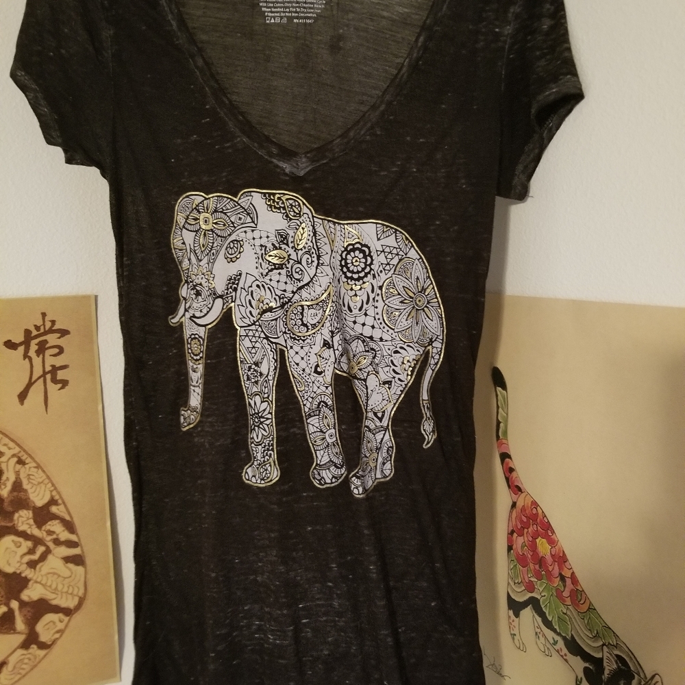 Gold Tribal Burnout Elephan Tee